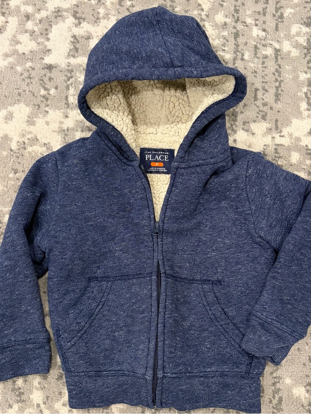 The Children's Place Navy Zip-Up Hoodie with Cream Sherpa Lining